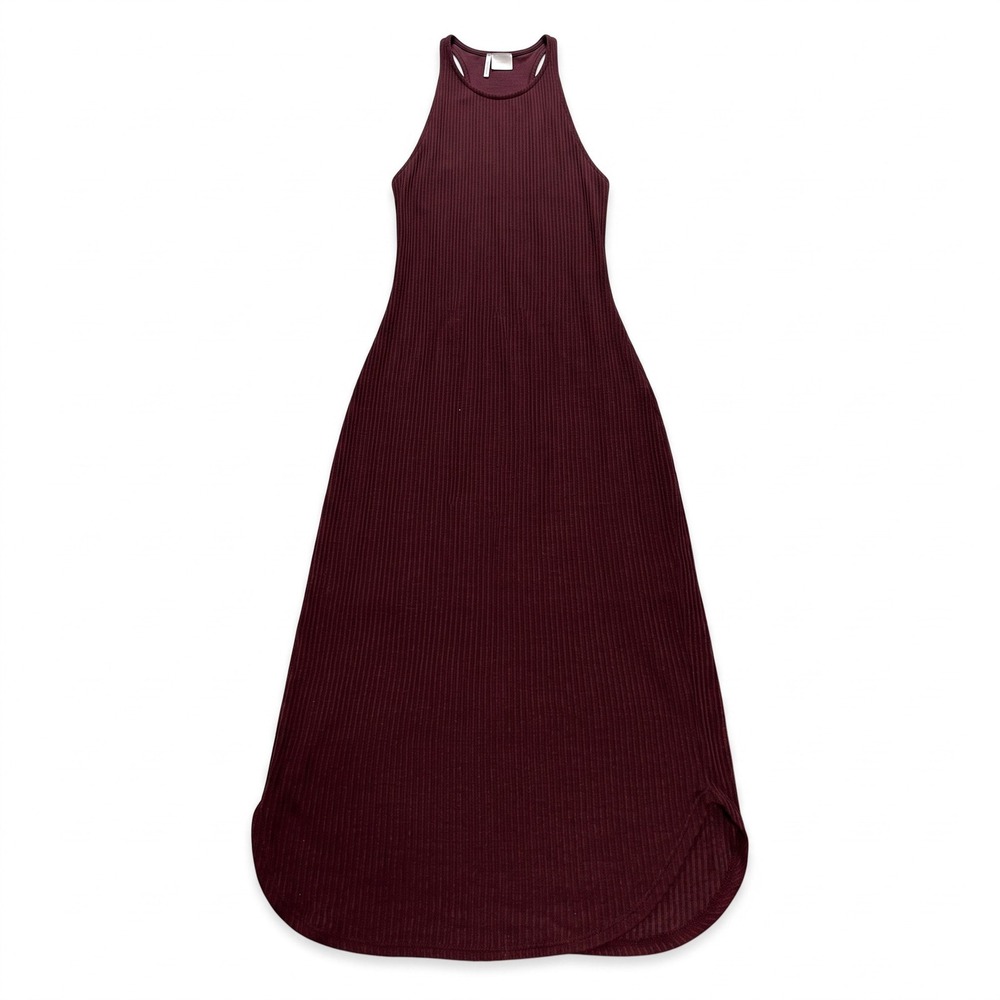 Sparkle & Fade S Burgundy Ribbed Halter Maxi Dress Womens Casual Boho
